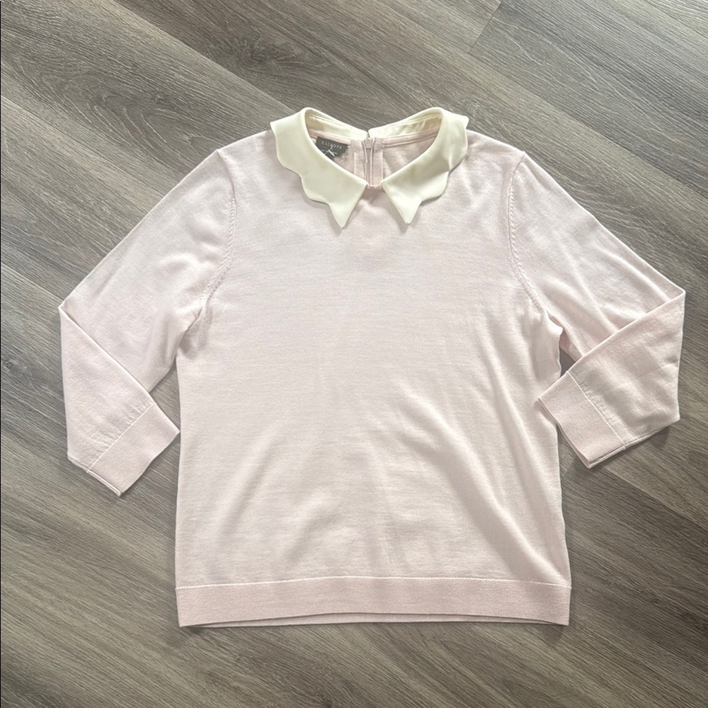 Talbots Light Pink Sweater with Cream Collar Merino Feminine Elegant Top Large